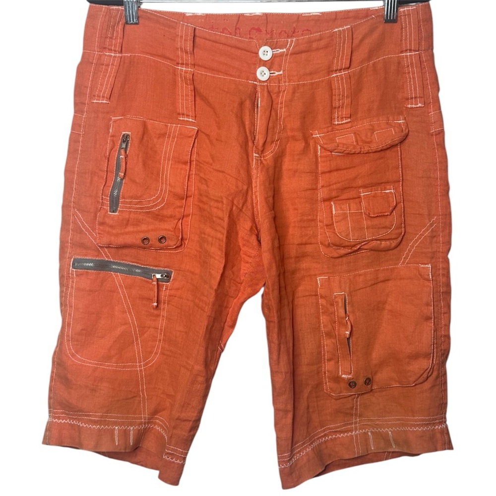 Pete & Greta Johnny Was Cargo Shorts Orange Utility Zip Pocket Size 4
